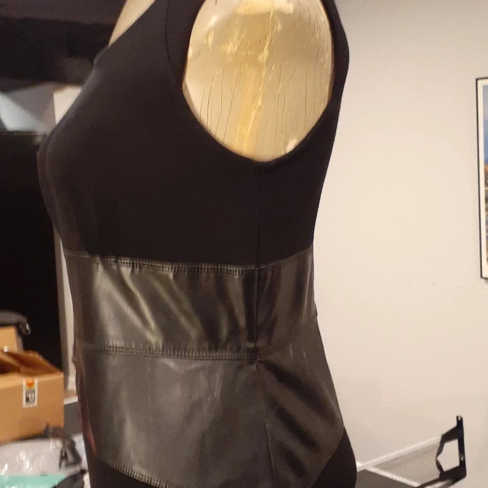 Calvin Klein  Black Faux Leather Trim Dress  10 - Picture 5 of 14